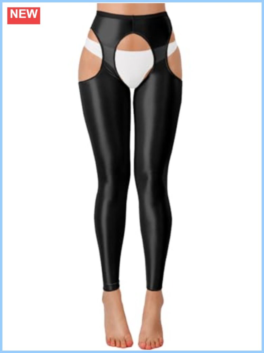 Shiny High Waisted Sheer Leggings Glossy Rave Party Pants Suspender Pantyhose